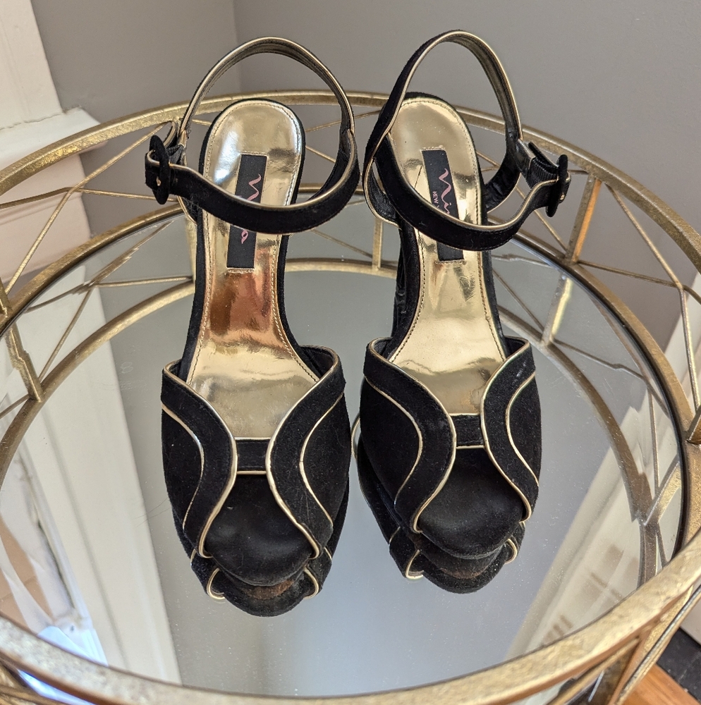 Nina NY Art Deco Vintage style velvet heels 37/7